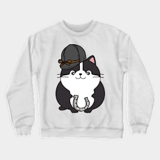 Funny fat cat is ready to ride a horse Crewneck Sweatshirt